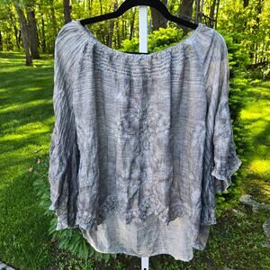 NWT Saffire Crinkle Fleur Flowy Top Vintage Bell Sleeve Greige Gauze size XS